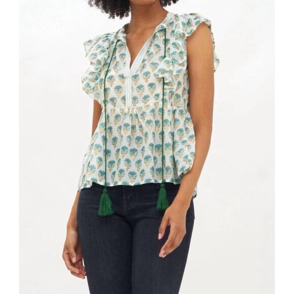 OLIPHANT flirty tie top in blue/gold lotus Size S - Picture 2 of 9